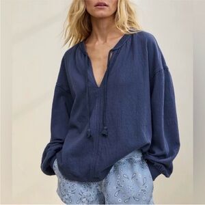 Aerie Deep Blue Blouse with Cute Tassle Details, NWT, Size Small